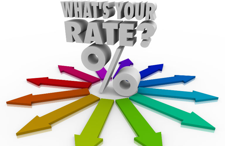 What's your rate text with arrows pointing away from a percentage sige