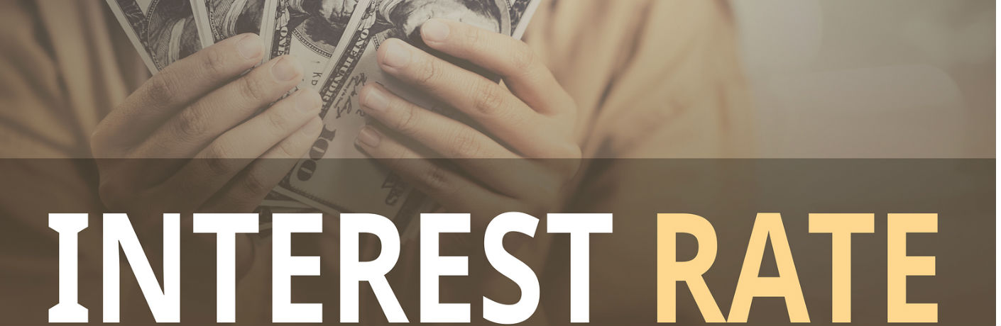 Interest rate text with money in the background