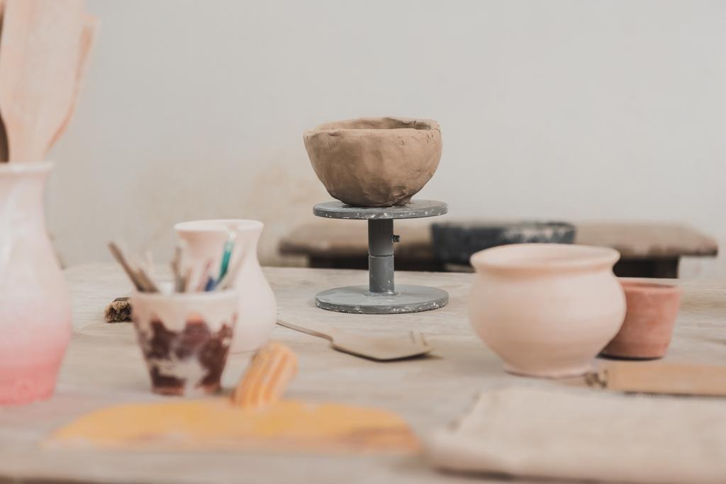 Clay making set up on a craft studio table